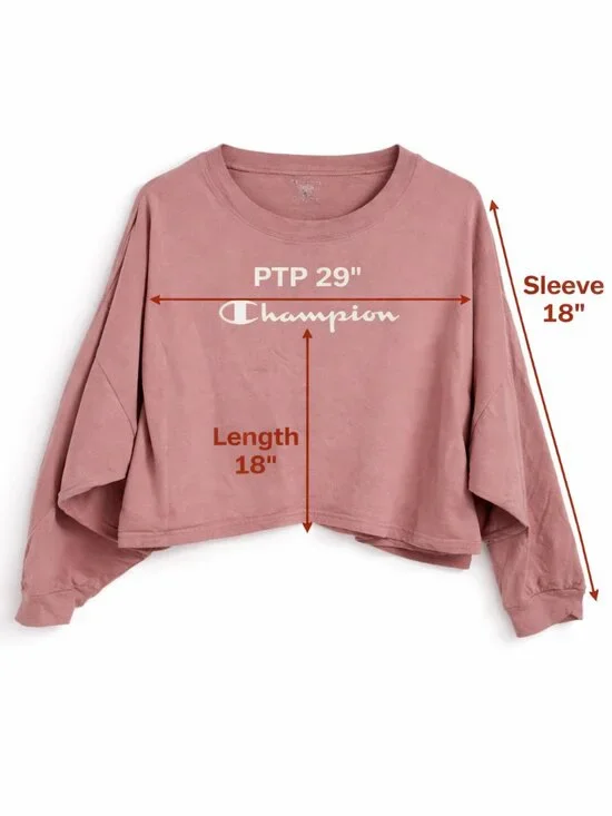 Champion Cropped Sweatshirt Pink Logo Long Sleeve Top Women Oversized Athleisure - Picture 2 of 6